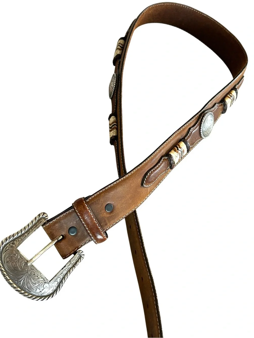 Tony Lama Men's Brown Sierra Madre Belt 34 Style 7269L Silver Buckle Concho
